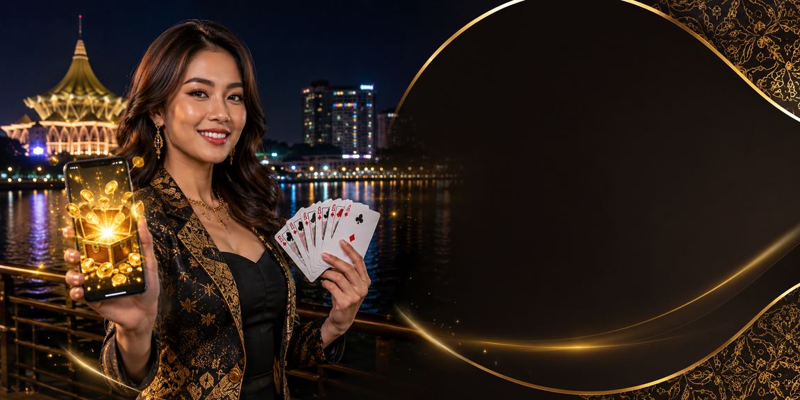 Pemain kad rummy dengan latar batik di Kuching bermain melalui platform mu33